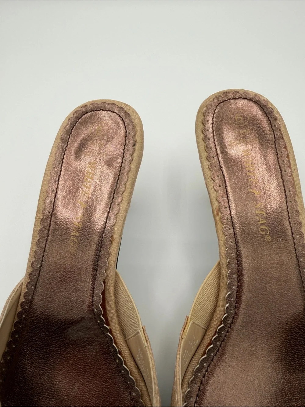 White Stag Tan Slide Heels with Rose-Gold Insole